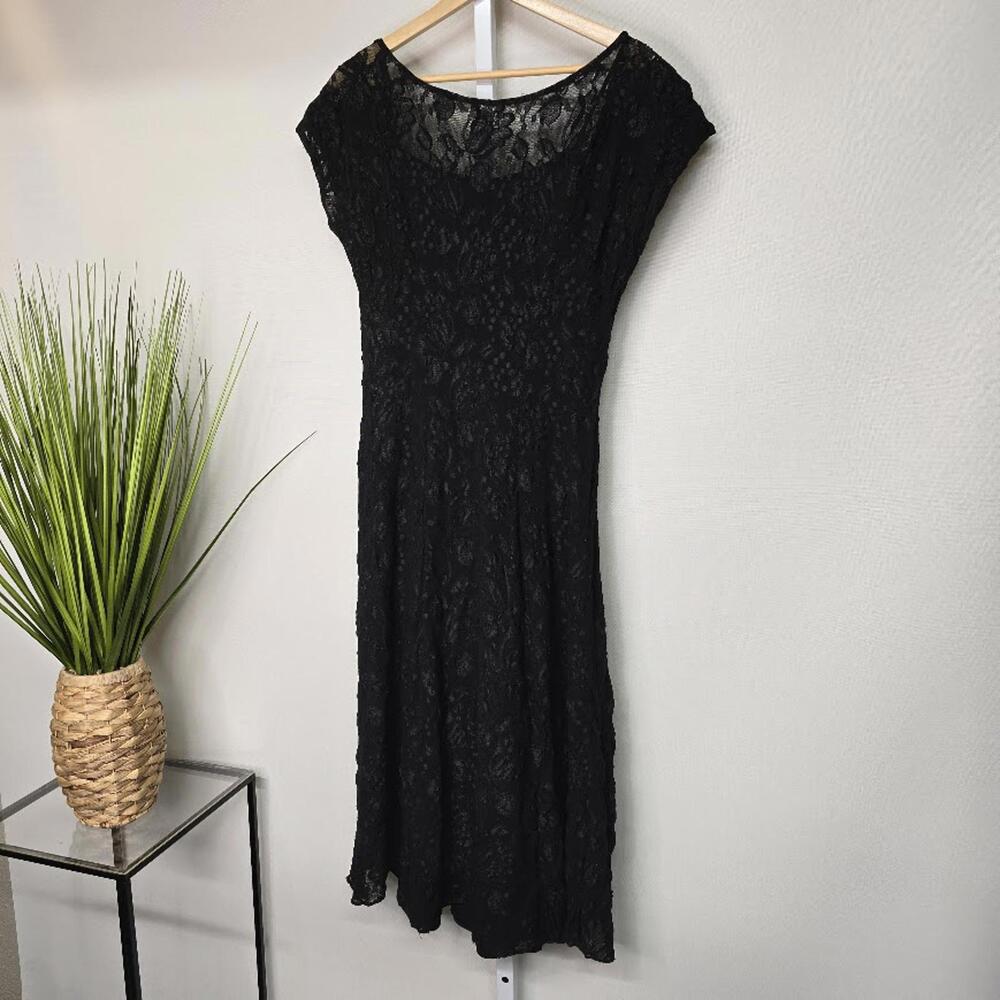 All That Jazz Vintage 90s Black Floral Lace Low Back Rosette Midi Dress Mens